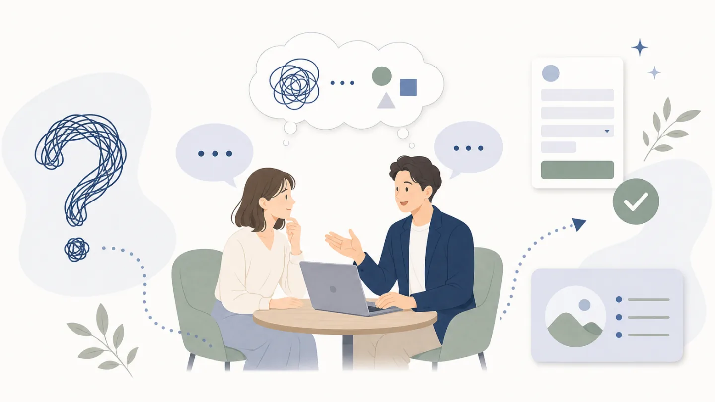 Webの悩みを相談し、解決まで一緒に整理するイメージ