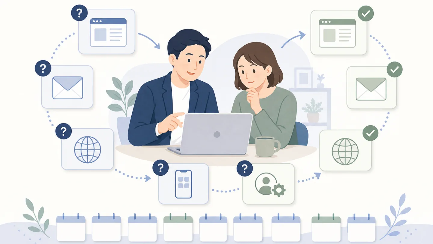Webまわりの疑問を継続的に相談し、順番に解決していくイメージ